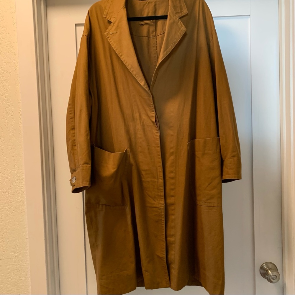 Azalea oversize caramel canvas jacket long sleeve tortoise button drop shoulder